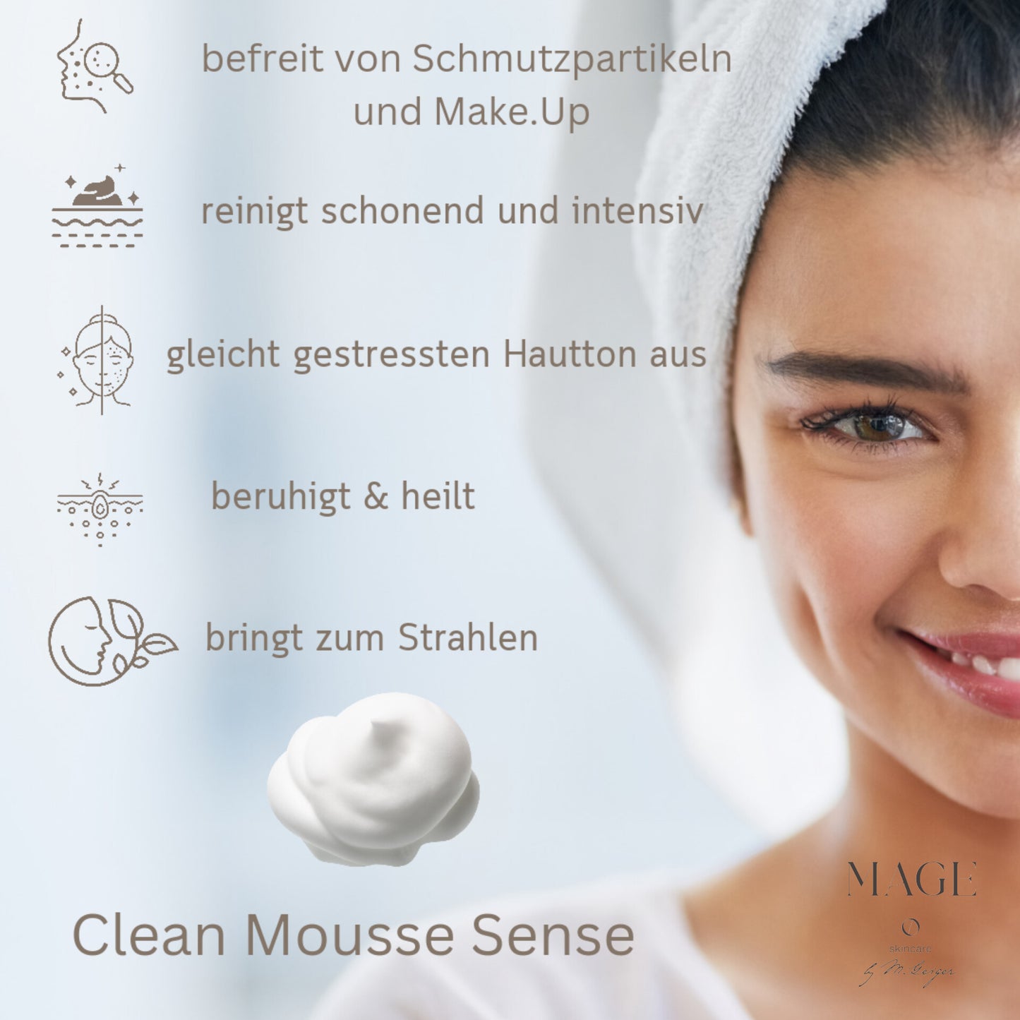 Clean Mousse Sense gleicht gestressten Hautton aus reinigt schonend und intensiv sensible Haut
